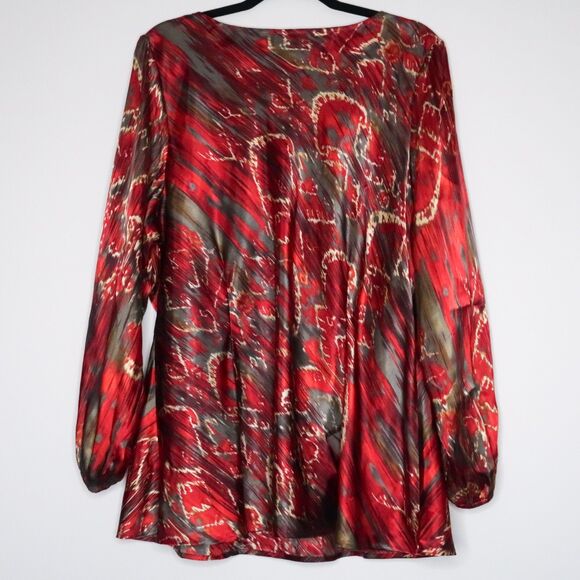 Lane Bryant‎ Womens Blouse Plus Size 22/24 Red Gray Satin Peplum Top Feminine - Picture 2 of 6